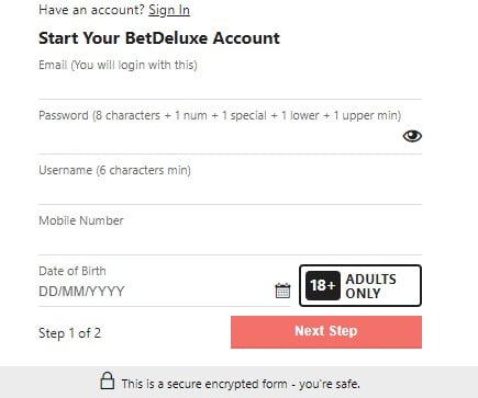 BetDeluxe Sign Up